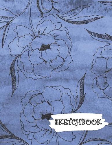 Sketchbook: Blue Watercolor Peony Fun Framed Drawing Paper Notebook
