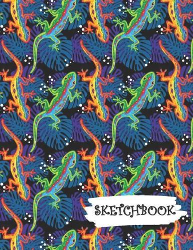 Sketchbook: Neon Orange Blue Green Lizard Fun Framed Drawing Paper Notebook
