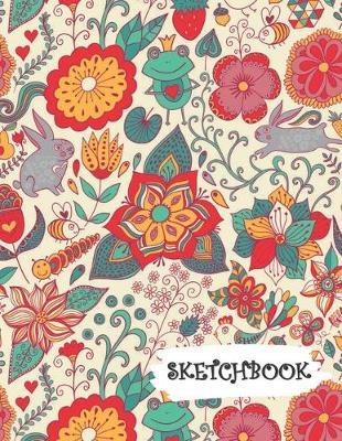 Sketchbook: Funky Frog Rabbit & Flowers Fun Framed Drawing Paper Notebook