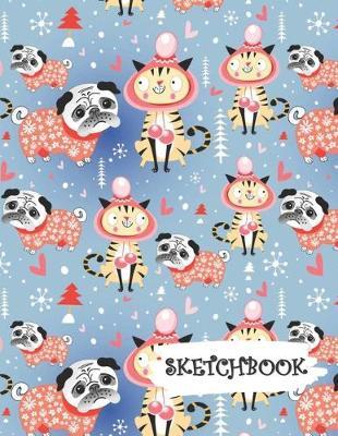 Sketchbook: Pajamas Pug Dog & Cat Fun Framed Drawing Paper Notebook