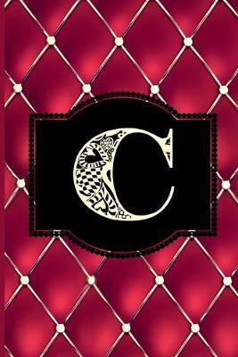 C: Monogram Journal or Diary. Captivating Ruby Red and Gold Diamond Design with a Decorative Uppercase Initial with Texture & Charm on a Vintage Black Cinema Marquee Notebook. (6 x9  110 Blank Lined Pages with Space for Date)