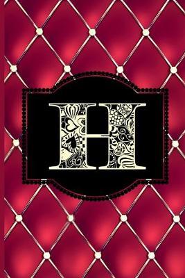 H: Monogram Journal or Diary. Captivating Ruby Red and Gold Diamond Design with a Decorative Uppercase Initial with Texture & Charm on a Vintage Black Cinema Marquee Notebook. (6 x9  110 Blank Lined Pages with Space for Date)