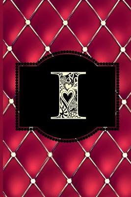 I: Monogram Journal or Diary. Captivating Ruby Red and Gold Diamond Design with a Decorative Uppercase Initial with Texture & Charm on a Vintage Black Cinema Marquee Notebook. (6 x9  110 Blank Lined Pages with Space for Date)