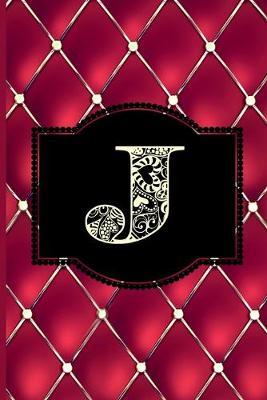 J: Monogram Journal or Diary. Captivating Ruby Red and Gold Diamond Design with a Decorative Uppercase Initial with Texture & Charm on a Vintage Black Cinema Marquee Notebook. (6 x9  110 Blank Lined Pages with Space for Date)
