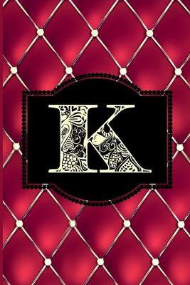 K: Monogram Journal or Diary. Captivating Ruby Red and Gold Diamond Design with a Decorative Uppercase Initial with Texture & Charm on a Vintage Black Cinema Marquee Notebook. (6 x9  110 Blank Lined Pages with Space for Date)