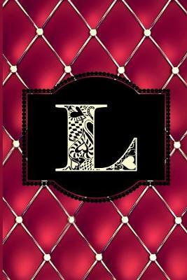 L: Monogram Journal or Diary. Captivating Ruby Red and Gold Diamond Design with a Decorative Uppercase Initial with Texture & Charm on a Vintage Black Cinema Marquee Notebook. (6 x9  110 Blank Lined Pages with Space for Date)