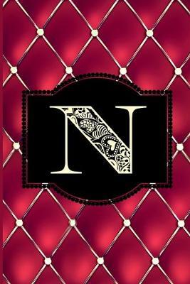 N: Monogram Journal or Diary. Captivating Ruby Red and Gold Diamond Design with a Decorative Uppercase Initial with Texture & Charm on a Vintage Black Cinema Marquee Notebook. (6 x9  110 Blank Lined Pages with Space for Date)