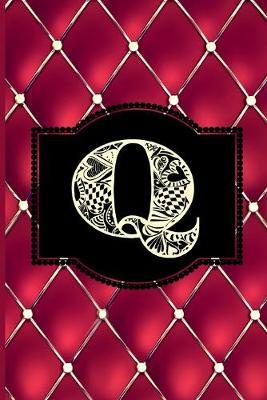 Q: Monogram Journal or Diary. Captivating Ruby Red and Gold Diamond Design with a Decorative Uppercase Initial with Texture & Charm on a Vintage Black Cinema Marquee Notebook. (6 x9  110 Blank Lined Pages with Space for Date)