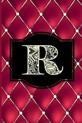 R: Monogram Journal or Diary. Captivating Ruby Red and Gold Diamond Design with a Decorative Uppercase Initial with Texture & Charm on a Vintage Black Cinema Marquee Notebook. (6 x9  110 Blank Lined Pages with Space for Date)