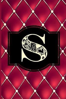 S: Monogram Journal or Diary. Captivating Ruby Red and Gold Diamond Design with a Decorative Uppercase Initial with Texture & Charm on a Vintage Black Cinema Marquee Notebook. (6 x9  110 Blank Lined Pages with Space for Date)