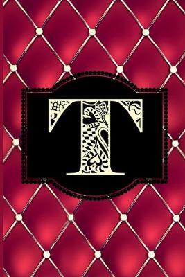 T: Monogram Journal or Diary. Captivating Ruby Red and Gold Diamond Design with a Decorative Uppercase Initial with Texture & Charm on a Vintage Black Cinema Marquee Notebook. (6 x9  110 Blank Lined Pages with Space for Date)