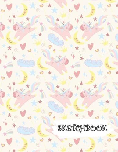Sketchbook: Pink Unicorn Jumping Over Cloud Fun Framed Drawing Paper Notebook