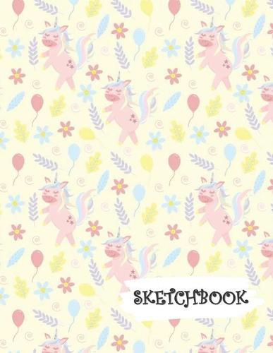 Sketchbook: Pink Unicorn Flowers & Balloons Fun Framed Drawing Paper Notebook