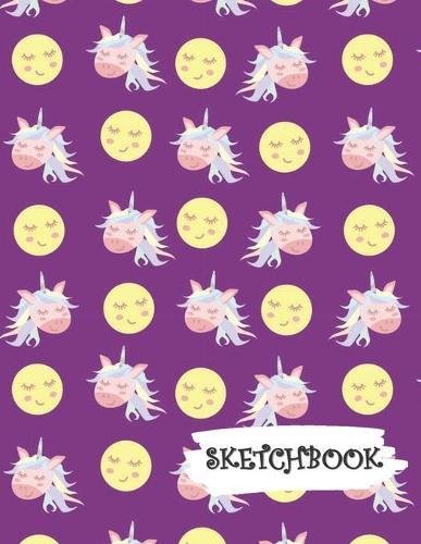 Sketchbook: Smiling Moon & Pink Unicorn Fun Framed Drawing Paper Notebook