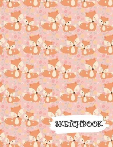 Sketchbook: Mommy & Baby Fox with Flowers Pink Fun Framed Drawing Paper Notebook