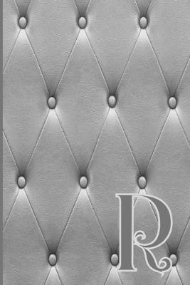 R: Writing Journal Notebook Personalized with Black Monogram Initial Letter on a Dramatic Charcoal Gray Diamond Shape Tufted background. (6 x9  110 Blank Lined Pages with Space for Date)