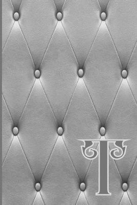 T: Writing Journal Notebook Personalized with Black Monogram Initial Letter on a Dramatic Charcoal Gray Diamond Shape Tufted background. (6 x9  110 Blank Lined Pages with Space for Date)