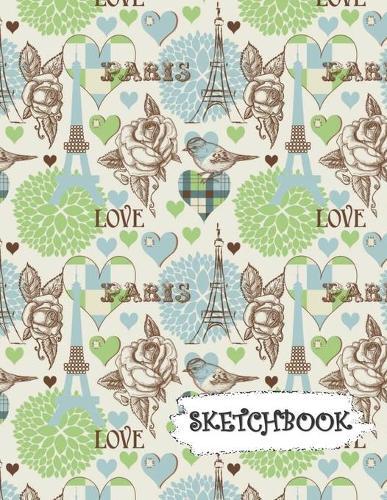 Sketchbook: Light Blue Love Paris & Roses Fun Framed Drawing Paper Notebook