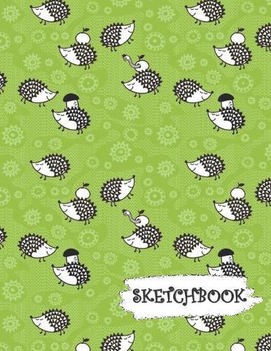 Sketchbook: Cute Hedgehog Green Background with Flowers Fun Framed Drawing Paper Notebook