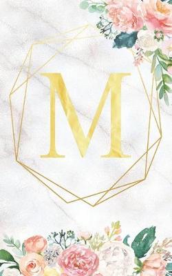 M: Beautiful Initial Monogram Letter M Fancy Journal Notebook. Gorgeous Personalized Medium Lined Journal & Diary for Writing & Note Taking for Girls and Women - Grey Marble And Pink Floral Print