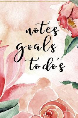 Notes Goals To do's: To do List with checkboxes - Daily Checklist Planner & Journal - Undated Start Anytime - Watercolor roses pattern
