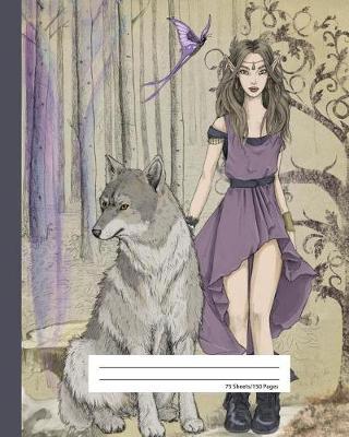 Composition Notebook Wide Ruled - Wild Dire Wolf & Elf Princess: School Exercise Book 150 Lined Pages