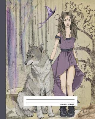 Composition Notebook College Ruled - Wild Dire Wolf & Elf Princess: School Exercise Book 150 Lined Pages
