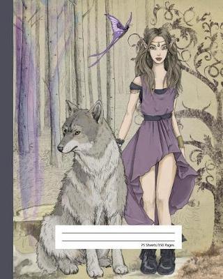 Composition Notebook Dual Blank & Lined Paper - Wild Dire Wolf & Elf Princess: Alternate Blank and College Ruled School Exercise Book 150 Dual Pages