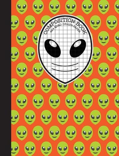Composition Book 4x4 Quad Graph Paper: Orange and Green Emoji Alien Notebook with 150 Pages or 75 Sheets, 1/4 Inch Squares, Softcover