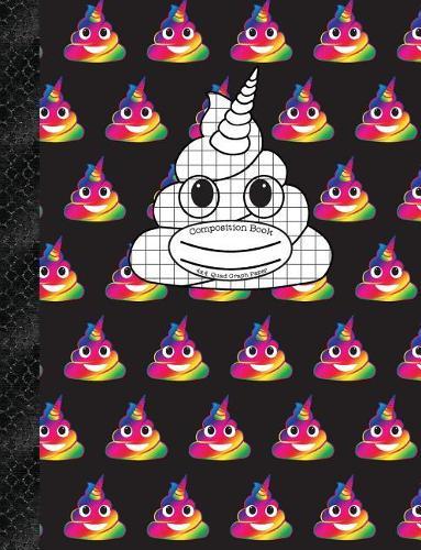 Composition Book 4x4 Quad Graph Paper: Black Rainbow Unicorn Poop Emoji, 150 Pages or 75 Sheets, 1/4 Inch Squares, Softcover