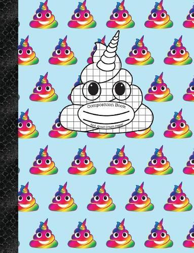 Composition Book 4x4 Quad Graph Paper: Blue Rainbow Unicorn Poop Emoji, 150 Pages or 75 Sheets, 1/4 Inch Squares, Softcover