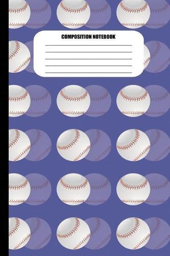 Composition Notebook: Baseball Pattern on Blue Background (100 Pages, College Ruled)