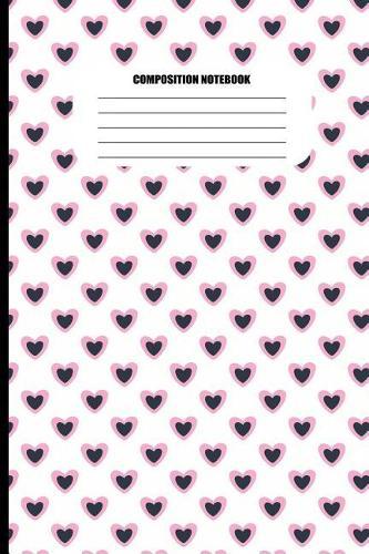 Composition Notebook: Pink Heart with Black Heart Center Pattern / White Background (100 Pages, College Ruled)