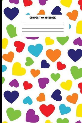 Composition Notebook: Hearts Pattern (Varied Colors on White) (100 Pages, College Ruled)