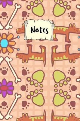 Notes: Wide Ruled Lined Paper 6 X 9, Cute Dogs, Bones and Flowers