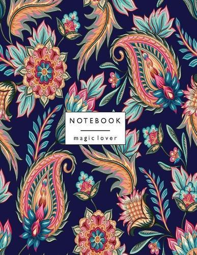 Notebook magic lover: Flower on blue and Dot Graph Line Sketch pages, Extra large (8.5 x 11) inches, 110 pages, White paper, Sketch, Draw and Paint
