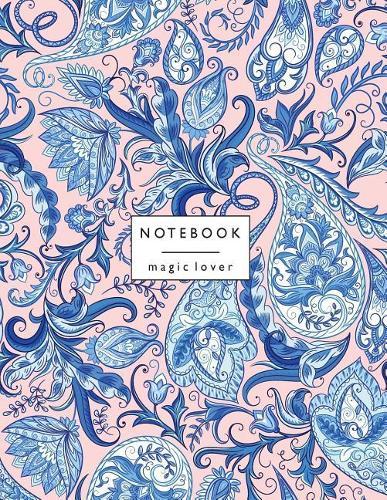 Notebook magic lover: Blue flower on pink and Dot Graph Line Sketch pages, Extra large (8.5 x 11) inches, 110 pages, White paper, Sketch, Draw and Paint