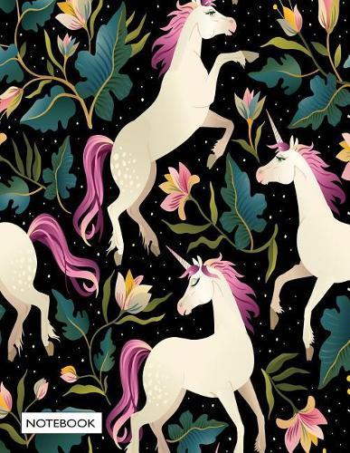 Notebook: Unicorn on black cover and Dot Graph Line Sketch pages, Extra large (8.5 x 11) inches, 110 pages, White paper, Sketch, Draw and Paint