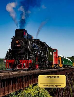 Colorful Locomotive Train on Bridge Composition Notebook, Narrow Ruled: 100 sheets/200 pages