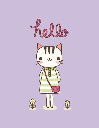 Hello: Cute cat on purple cover and Dot Graph Line Sketch pages, Extra large (8.5 x 11) inches, 110 pages, White paper, Sketch, Draw and Paint
