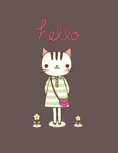 Hello: Cute cat on brown cover and Dot Graph Line Sketch pages, Extra large (8.5 x 11) inches, 110 pages, White paper, Sketch, Draw and Paint