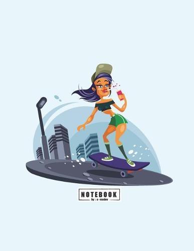 Notebook: Girl love skateboard on blue cover and Dot Graph Line Sketch pages, Extra large (8.5 x 11) inches, 110 pages, White paper, Sketch, Draw and Paint