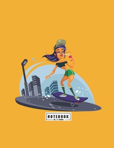 Notebook: Girl love skateboard on yellow cover and Dot Graph Line Sketch pages, Extra large (8.5 x 11) inches, 110 pages, White paper, Sketch, Draw and Paint