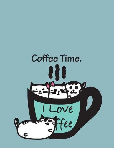 Coffee time: Cup cats on green cover and Dot Graph Line Sketch pages, Extra large (8.5 x 11) inches, 110 pages, White paper, Sketch, Draw and Paint