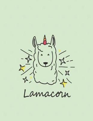 lamacorn: lamacorn on green cover and Lined pages, Extra large (8.5 x 11) inches, 110 pages, White paper