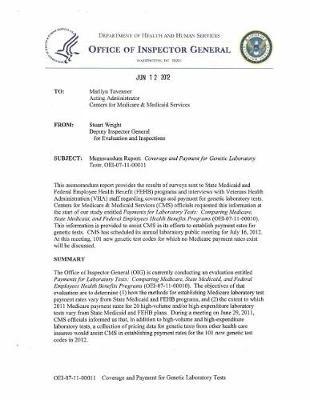 Coverage and Payment for Genetic Laboratory Tests.