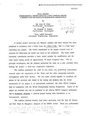 Experimental Verification of a New Laminar Airfoil: A Project for the Graduate Program in Aeronautics