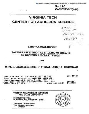 Factors Affecting the Sticking of Insects on Modified Aircraft Wings