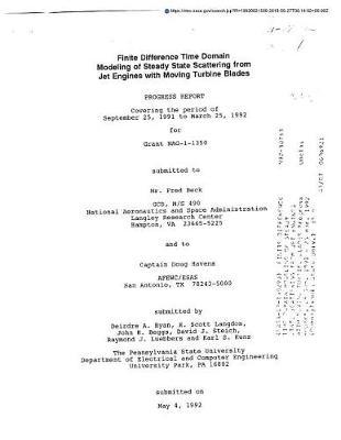 Finite Difference Time Domain Modeling of Steady State Scattering from Jet Engines with Moving Turbine Blades