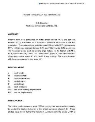 Fracture Testing of 2324-T39 Aluminum Alloy